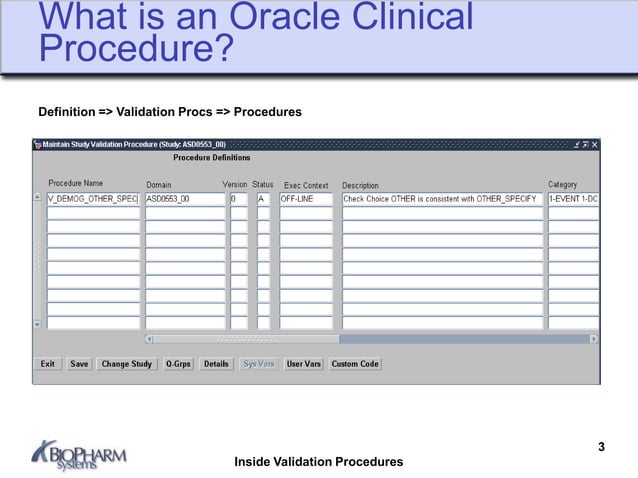 Inside an Oracle Clinical Validation Procedure | PPT