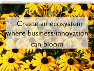 Create an ecosystem
where business/innovation
       can bloom
 