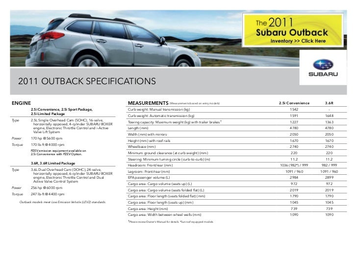 2011 Subaru Outback Inalberta Brochure Subaru Of Lethbridge