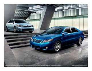 1
Hybrid shown in Blue Whisper Mica with available Upgrade Package and fog lamps; XLE shown in Blue Ribbon Metallic with available Smart Key System.   1. See footnote 24 in Disclaimers section.
 