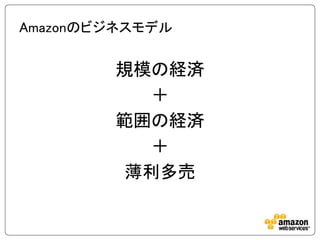Amazonのビジネスモデル


        規模の経済
          ＋
        範囲の経済
          ＋
        薄利多売
 