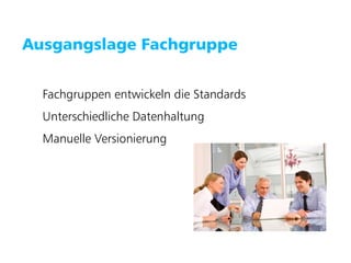 Puzzle ITC GmbH   www.puzzle.ch




   Ausgangslage Fachgruppe


        Fachgruppen entwickeln die Standards
        Unterschiedliche Datenhaltung
        Manuelle Versionierung
 
