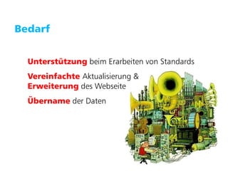Puzzle ITC GmbH   www.puzzle.ch




   Bedarf


        Unterstützung beim Erarbeiten von Standards
        Vereinfachte Aktualisierung &
        Erweiterung des Webseite
        Übername der Daten
 