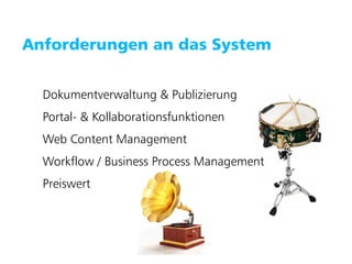 Puzzle ITC GmbH   www.puzzle.ch




   Anforderungen an das System


        Dokumentverwaltung & Publizierung
        Portal- & Kollaborationsfunktionen
        Web Content Management
        Workflow / Business Process Management
        Preiswert
 