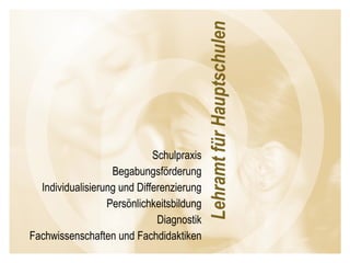 Schulpraxis Begabungsförderung Individualisierung und Differenzierung Persönlichkeitsbildung Diagnostik Fachwissenschaften und Fachdidaktiken 