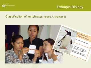 Example Biology Classification of vertebrates  (grade 7, chapter 6) 