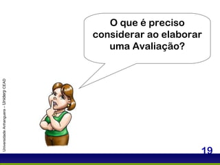 Universidade Anhanguera –  Uniderp  CEAD O que é preciso considerar ao elaborar uma Avaliação? 