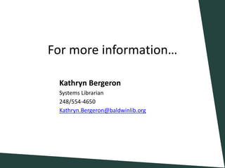 Where to start – Getting to the DatabasesDouble click on Internet Explorer – the Baldwin Public Library Website will openHover Over “Library Collections” and click on “Databases”