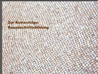 Zur Reihenfolge:
 Bauabschnittsbildung




Dr. Matthias Lerm, Stadtarchitekt
Dezernat Stadtentwicklung · Fachbereich Stadtentwicklung und Stadtplanung
Jena, 11. September 2010
 