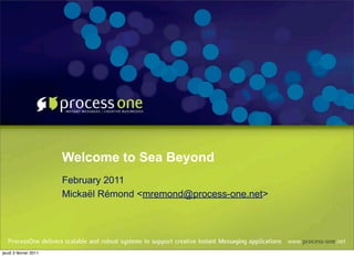 Welcome to Sea Beyond
                       February 2011
                       Mickaël Rémond <mremond@process-one.net>




jeudi 3 février 2011
 