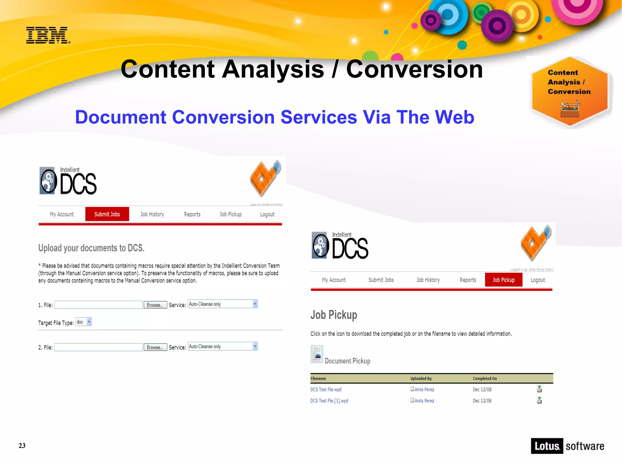 Content Analysis / Conversion
     Document Conversion Services Via The Web




23
 