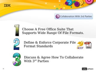 Choose A Free Office Suite That
     Supports Wide Range Of File Formats.


     Define & Enforce Corporate File
     Format Standards


      Discuss & Agree How To Collaborate
      With 3rd Parties

27
 