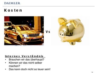 Kosten Internes Verständnis  Brauchen wir das überhaupt? Können wir das nicht selber machen? Das kann doch nicht so teuer sein! Vs. 