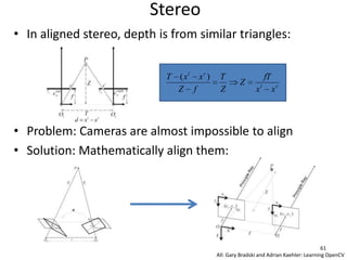 Scale SpaceChart by Gary Bradski, 2005void cvPyrUp(	IplImage*	src, 	IplImage*	dst, 	IplFilter	filter = IPL_GAUSSIAN_5x5);void cvPyrDown(	IplImage*	src, 	IplImage*	dst, 	IplFilter	filter = IPL_GAUSSIAN_5x5);47