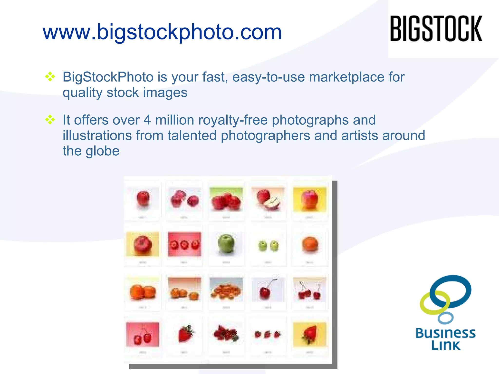 www.bigstockphoto.com BigStockPhoto is your fast, easy-to-use marketplace for quality stock images It offers over 4 million royalty-free photographs and illustrations from talented photographers and artists around the globe 