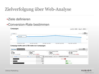 Zielverfolgung über Web-Analyse

 ▪Ziele definieren
 ▪Conversion-Rate bestimmen




Online-Marketing
 