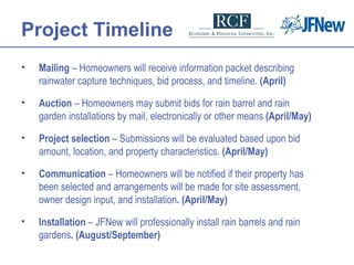 <ul><li>Mailing  –  Homeowners will receive information packet describing rainwater capture techniques, bid process, and t...