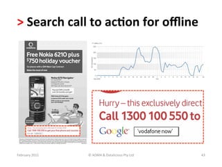 >	
  Search	
  call	
  to	
  ac?on	
  for	
  oﬄine	
  	
  




February	
  2011	
     ©	
  ADMA	
  &	
  Datalicious	
  Pty	
  Ltd	
     43	
  
 