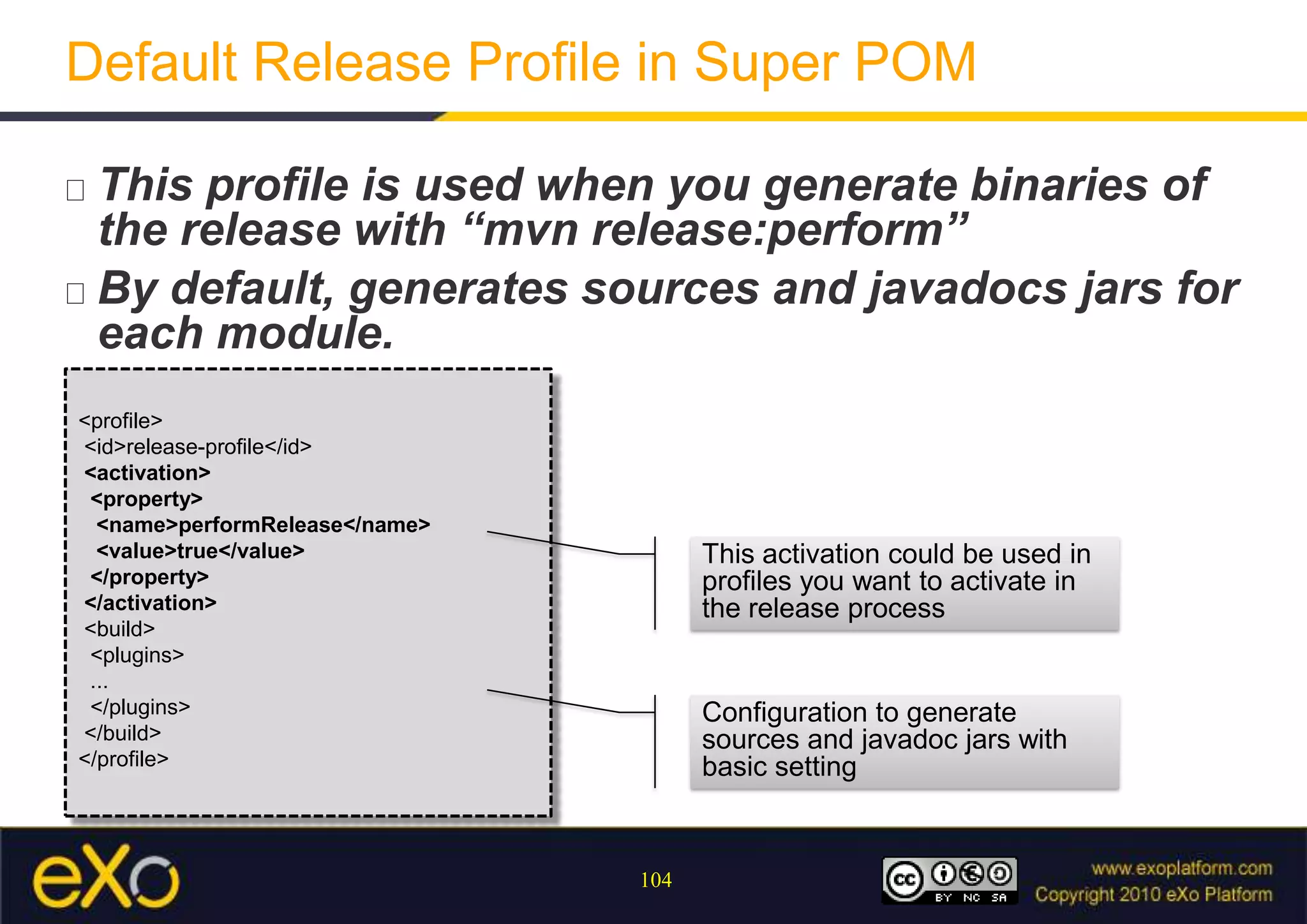 Usecase : Check that a change in a module didn’t break others which are using itUsing Reactor Optionsarnaud@mbp-arnaud:~$ mvn install –rf moduleD[INFO] ------------------------------------------[INFO] Reactor Summary:[INFO][INFO] ModuleD ................. SUCCESS [9.707s][INFO] ModuleE ................. SUCCESS [0.625s][INFO] ModuleF ................. SUCCESS [0.679s] [INFO] Project ................. SUCCESS [2.467s]