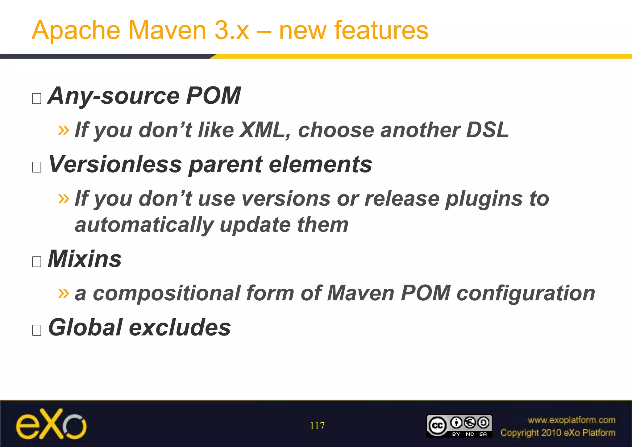 Repository credentialsOne server entry isrequired per differentrepository id in distribution management of projectsIn a corporateenvironment, use a unique id for all repositorieshosted on repository managers usingsamecredentials (corporate LDAP …)<settings> ... <servers>  <server>   <id>repository.acme.com</id>   <username>aheritier</username>   <password>{ABCDEFGHIJKLMNOPQRSTUVWYZ}</password>  </server>  ... </servers> ...</settings>This id is the one defined in distributionManagement entry of the project to release
