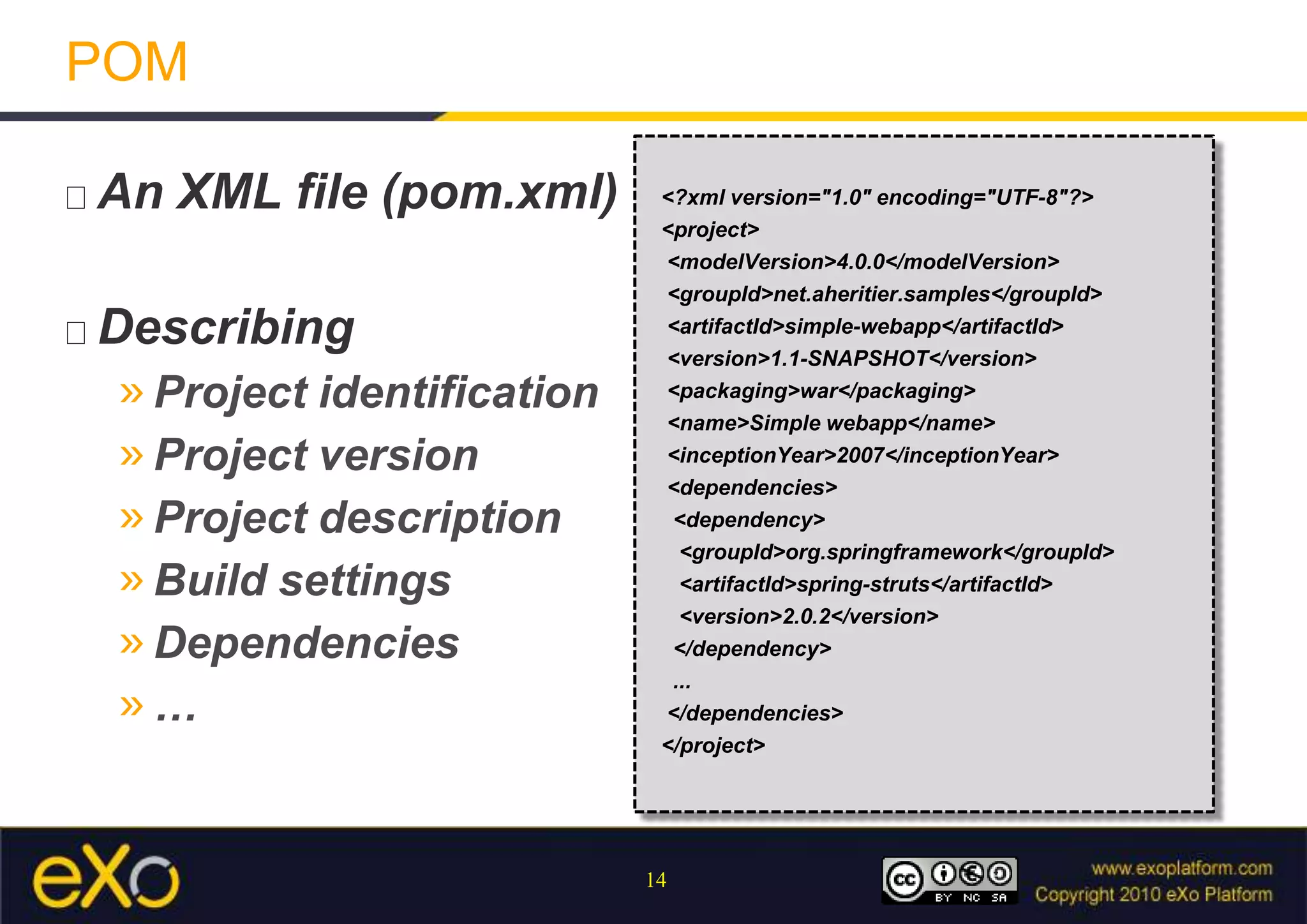 ReactorSplit your project in sub-modulesMaven computes the build order from dependencies between sub-modules.Modules have to be defined in the POMNo auto-discovery for performance reasons<project>  ...  <modules>    <module>moduleA</module>    <module>moduleB</module>    <module>moduleC</module>    <module>moduleD</module>    <module>moduleE</module>      <module>moduleF</module>  </modules>  ...</project>