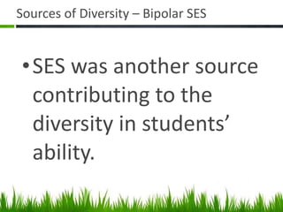 Sources of Diversity – Bipolar SES SES was another source contributing to the diversity in students’ ability. 