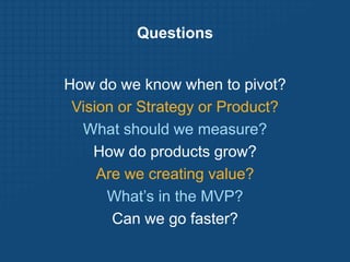 There’s much more…Build FasterUnit TestsUsability TestsContinuous IntegrationIncremental DeploymentFree & Open-SourceCloud ComputingCluster Immune SystemJust-in-time ScalabilityRefactoringDeveloper SandboxMinimum Viable ProductLearn FasterSplit TestsCustomer DevelopmentFive WhysCustomer Advisory BoardFalsifiable HypothesesProduct OwnerAccountabilityCustomer ArchetypesCross-functional TeamsSemi-autonomous TeamsSmoke TestsMeasure FasterFunnel AnalysisCohort AnalysisNet Promoter ScoreSearch Engine MarketingPredictive MonitoringMeasure FasterSplit TestsContinuous DeploymentUsability TestsReal-time Monitoring & AlertingCustomer Liaison