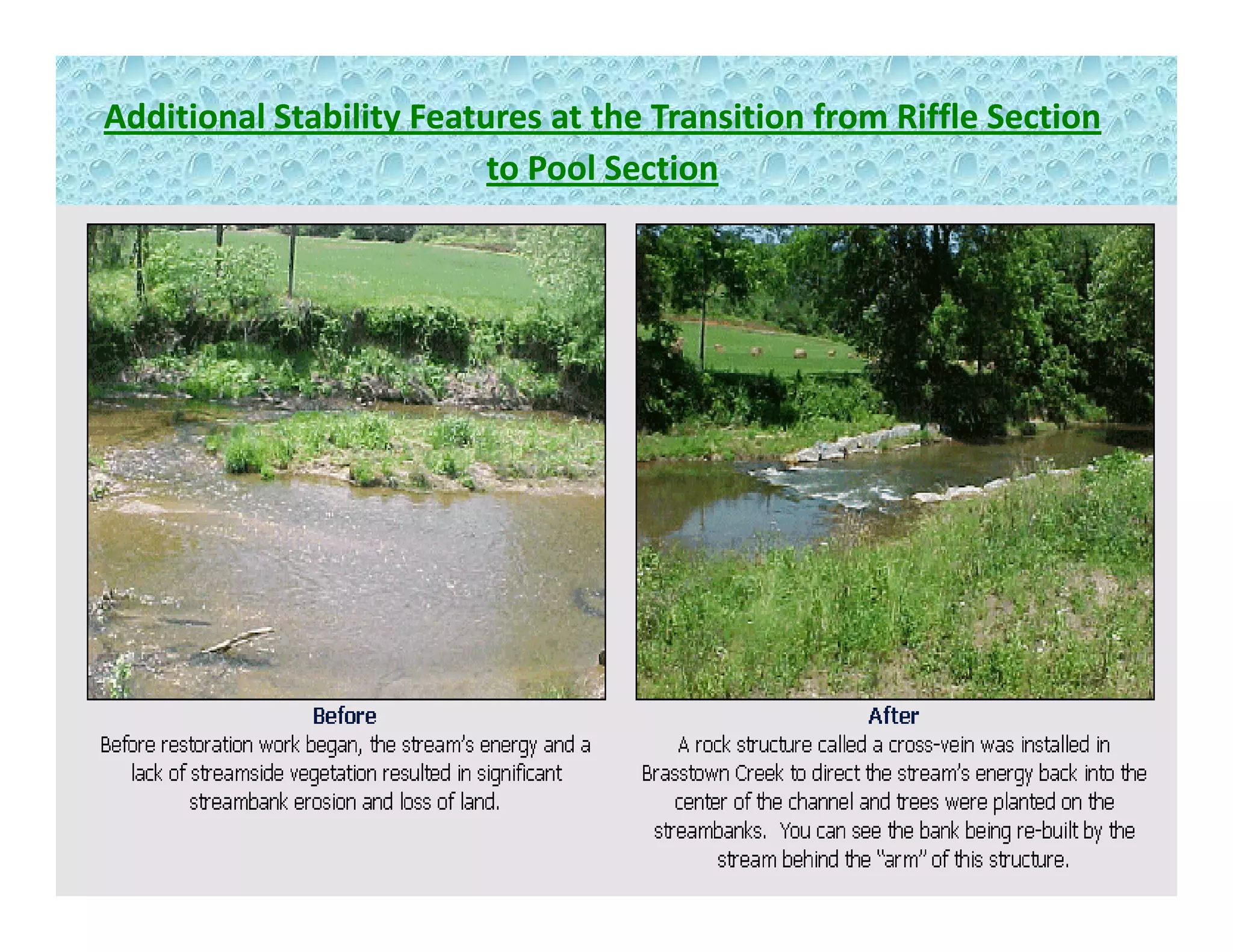 Additional Stability Features at the Transition from Riffle Section 
to Pool Section
Additional Stability Features at the Transition from Riffle Section 
to Pool Sectionto Pool Sectionto Pool Section
 