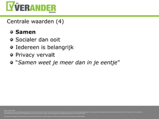 Centralewaarden (4)SamenSocialerdanooitIedereen is belangrijkPrivacy vervalt“Samenweet je meerdan in je eentje”