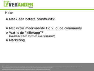 Wat is eencommunity?Een virtuele gemeenschapEen groep mensen die communiceren en/of samenwerken Sociale interactie en uitwisseling tussen mensenEr is sprake van een interrealiteit, wanneer de werkelijke wereld en een virtuele (schijnbare) wereld sterk met elkaar vermengd zijn