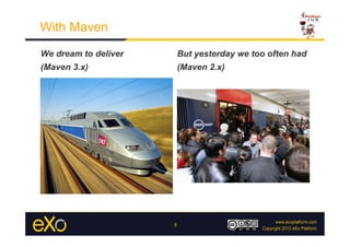 With Maven
We dream to deliver       But yesterday we too often had
(Maven 3.x)               (Maven 2.x)




                      8
 