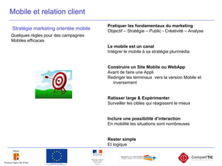 Mobile et relation client
Stratégie marketing orientée mobile
Quelques règles pour des campagnes
Mobiles efficaces
Pratiqu...