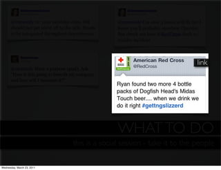 link




                                           WHAT TO DO
                            this is a social session - take it to the people

Wednesday, March 23, 2011
 