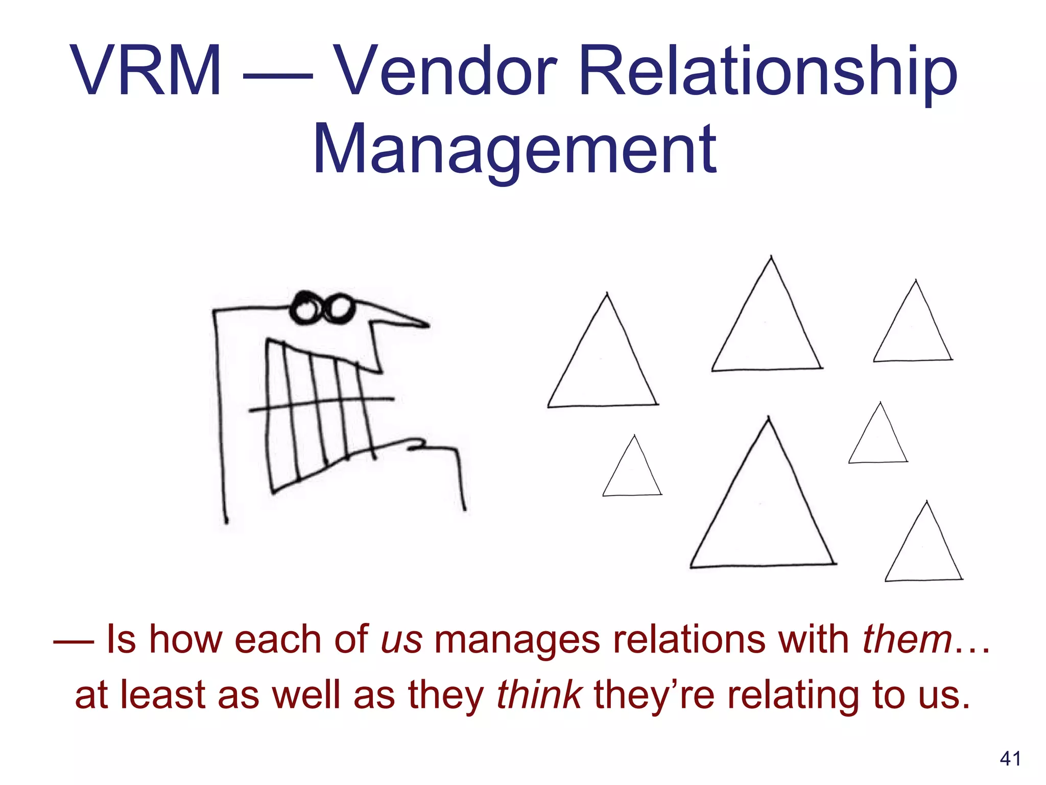 VRM — Vendor Relationship Management —  Is how each of  us  manages relations with  them … at least as well as they  think  they’re relating to us. 