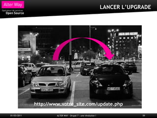 LANCER L’UPGRADE




             http://www.votre_site.com/update.php

01/03/2011            ALTER WAY - Drupal 7 : une révolution !                59
 