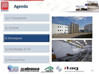 Agenda

1) A Companhia

2) Setorial


3) Destaques


4) Resultados 4T10


5) Perspectivas


                     15
 