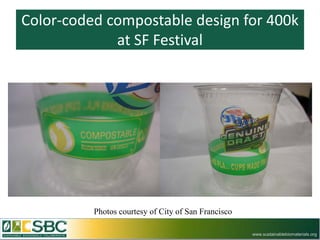 Color-coded compostable design for 400k
             at SF Festival




          Photos courtesy of City of San Francisco

                                                     www.sustainablebiomaterials.org
 