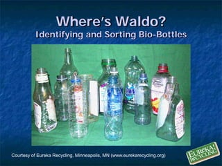 Where’s Waldo?
          Identifying and Sorting Bio-Bottles




Courtesy of Eureka Recycling, Minneapolis, MN (www.eurekarecycling.org)
 