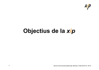 Objectius de la xip




4              ‘ Què és la xarxa d’innovació pública (xip)’. Barcelona, 1 d’abril de 2011 CC – BY ...