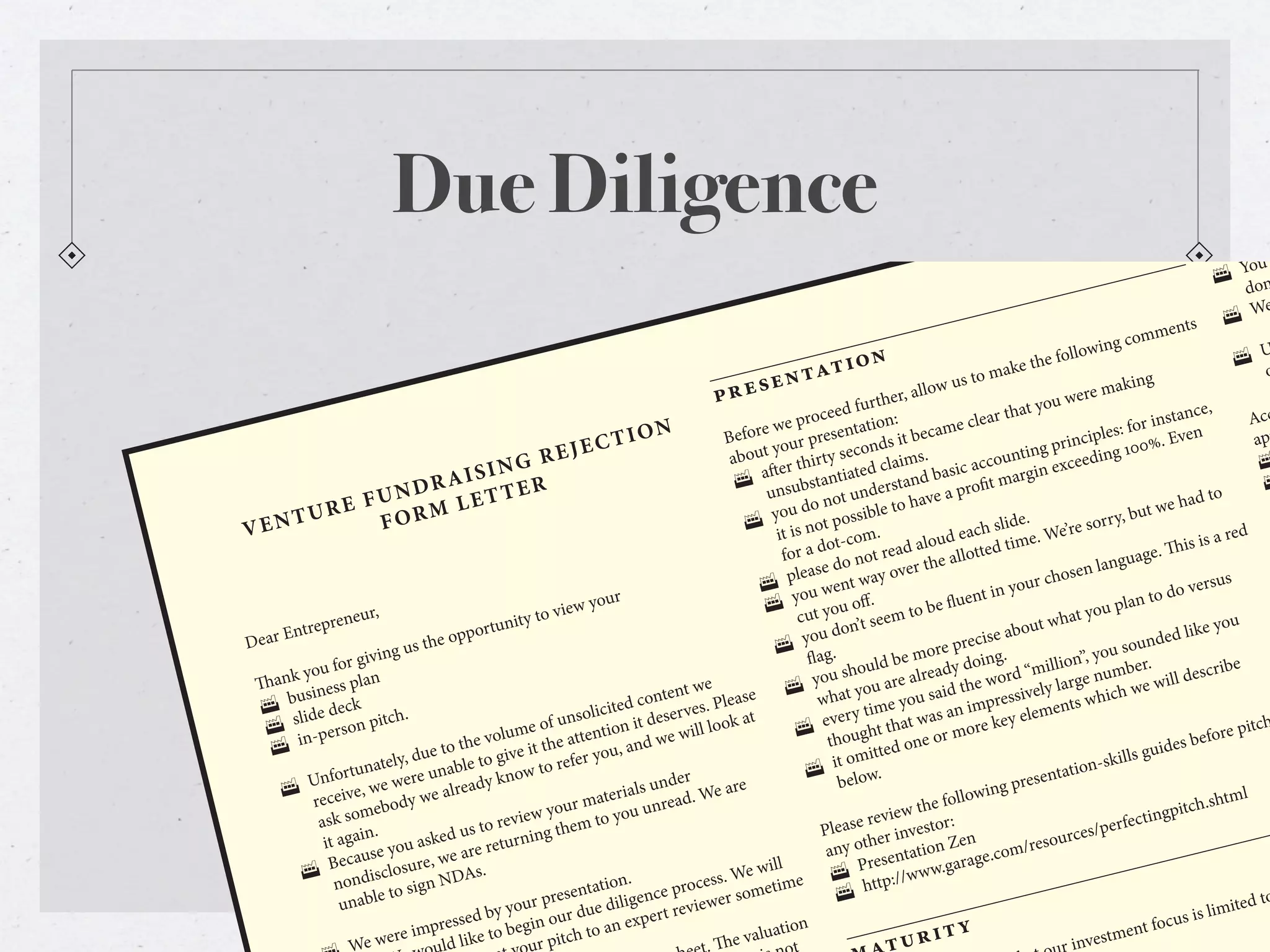 Due Diligence
                                                                                                                                                                                           u’
                                                                                                                                                                                       ! Yo
                                                                                                                                                                                          dom
                                                                                                                                                                                         !
                                                                                                                                                                      ents
                                                                                                                                                                  comm
                                                                                                                                                             wing                            ! U
                                                                                                                                                 e  the follo
                                                                                                                                           mak                                                     o
                                                                                                                                 w   us to
                                                                                                                       r, allo
                                                                                                        eed f urthe                                                                    ,
                                                                                                 e proc ntation:                                                              tance             Acc
                                                                       N                   re w                                                                    s: for ins
                                                                  IO                Befo our prese                                                           ciple
                                                     R EJ ECT                         ab ou ty                              s .                ntin  g prin                                      ap
                                                                                                                                         accou
                                         SING                                                                       claim                                                                         !
                                     AI                                                              stant iated tand basic
                          NDR ET TER
                                                                                       !                                                                                                          !
                       U                                                                     unsub not unders                                                                     ad to
                E F           RM L
                                                                                                     o                                                                    t we h
       TUR              FO                                                                    you d                                              e.               ry, bu
VEN                                                                                     !
                                                                                                            com. d aloud ea d time. We
                                                                                                                                         ch slid          ’re sor
                                                                                                        ot-
                                                                                                for a d o not rea he allotte
                                                                                                         d                 rt
                                                                                                 please nt way ove                                                                    rsus
                                                                                                                                                                             do ve
                                                                                            !
                                                                                                     u we
                                                                                            ! yo                                                                     lan to
                     r,                                                                                                                                       you p
            prene
                   u                                                                                                                                   what                          e you
   ar Entre                                                                                                                               ise about                          e d li k
De                                                                                             !                                  e prec                             sound
                                                                                                                        e mor doing.                  illion ”, you er.
                                                                                                              ould b lready                                           b                  ribe
                 pla n                                                                               y ou sh          re  a              ew  ord “m large num e will desc
             ess                                                            nt we                !           you a                  d th            ely                w
 !    busin ck
               e                                               ited conte es. Please                  what me you sai impressiv ents which
        ide d
   ! sl erson pitc
                          h.                            nsolic         e s er v          t                er y t i              as an            elem
                                                  e of u ention it d will look a                   ! ev ught that w r more key                                                                pitch
    ! in
          -p                               volum the att                  e                                o                     o                                                   efore
                                   to the          t              and w                                 th            d one                                                 ides b
                      ately , due le to give i refer you,                                                   omitte                                                  ills gu
             fortun were unab dy know to                                                            ! it w.                                                  on-sk
           n                                                          unde    r                               o                                      entati
      ! U ive, we                      ea                                             re                  bel                                g pres
          rec e            dy  we alr                        aterials read. We a                                                   fo llowin                                           shtml
                  mebo                               your m o you un                                                    w the                                                 pitch.
           ask so .                          review         t                                                   revie               :                                 ecting
                  in                   us to rning them                                                Please er investor n                                  e s/perf
            it aga             asked          u                                                                th                      e              sourc
                       e you , we are ret                                                               any o sentation Z ge.com/re
               ecaus                                                                                            re                     ra
        ! B disclosure DAs.                                                                  ill
                                                                                    . We w ime           ! P ://www.ga
              non             ig n N                         tion.            ocess           t          ! ht
                                                                                                                   tp
                      le to s                          esenta iligence pr wer some
               unab                            our p
                                                      r        d                ie                                                                                                          ited to
                                   resse d by y in our due expert rev                                                                                                      focus
                                                                                                                                                                                   is lim
                                                 g              n
                   e we   re imp like to be r pitch to a                                                                                                          tment
                                    ld            u                                                                                                         inves
 