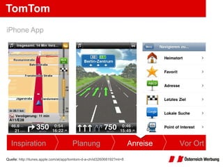 TomTom Quelle:  http://itunes.apple.com/at/app/tomtom-d-a-ch/id326068192?mt=8   iPhone App Inspiration Planung Anreise Vor Ort 
