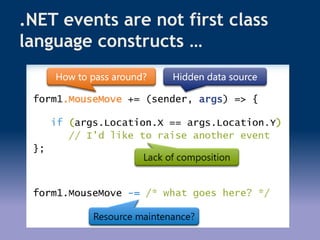 .NET events are not first class
language constructs …
 