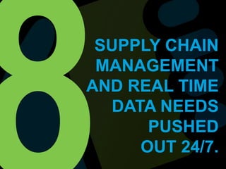 8SUPPLY CHAIN MANAGEMENT AND REAL TIME DATA NEEDS PUSHED OUT 24/7.