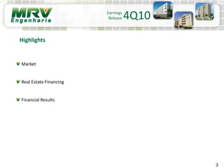 Highlights
3
Market
Real Estate Financing
Financial Results
4Q10Earnings
Release
 
