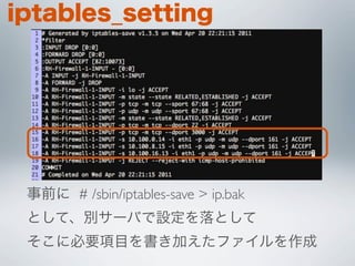 # /sbin/iptables-save > ip.bak
 