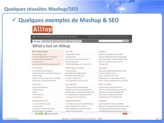 Optimiser le contenu « mashé »Se reposer sur les piliers du référencementConsolidez les liens internes entre vos pages03/05/11Activis - reproduction interdite - XNC12Surtoutvers la page d’accueil(logo retour) et les pages importantes (carrefours, pagesproduitsetc) de votresiteDe façon automatique