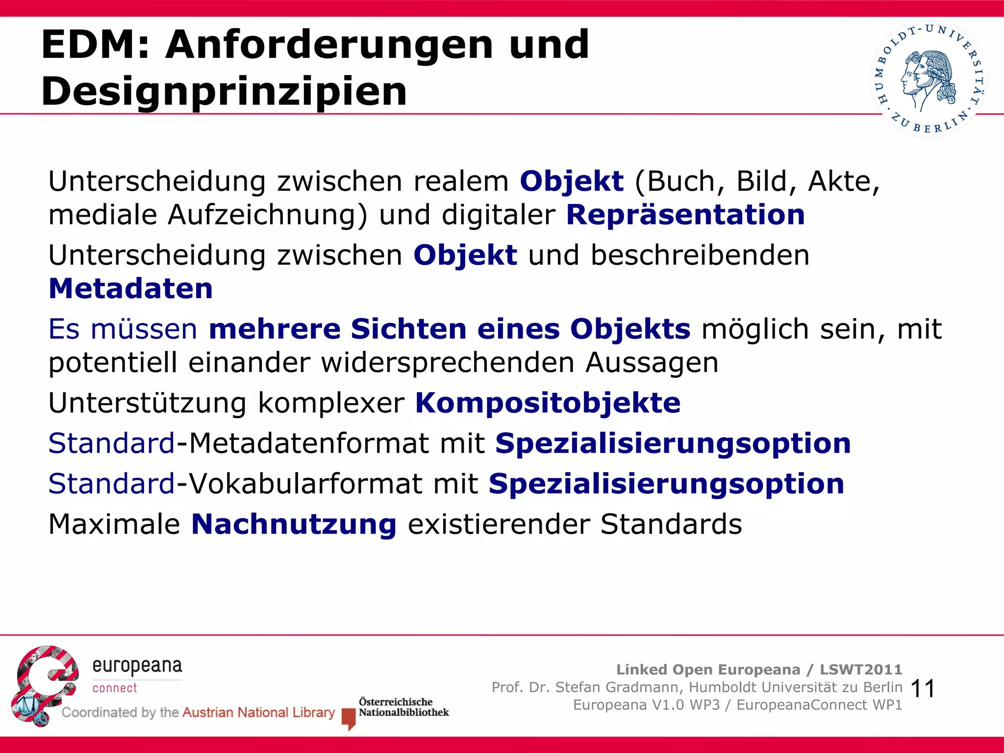 Die Semantische Datenschicht Überbrückt Informationsinseln und verbindet Objektrepräsentationen  aus verschiedenen Gedächtnisdomänen. Bibliothek Archiv Museum 