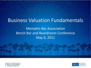 Business Valuation Fundamentals
         Memphis Bar Association
   Bench Bar and Boardroom Conference
               May 6, 2011
 