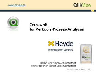 www.heyde.ch Zero-wait für Verkaufs-Prozess-Analysen Ralph Christ, Senior ConsultantRainer Neuner, Senior Sales Consultant © Heyde (Schweiz) AG Seite 1 09.05.2011 
