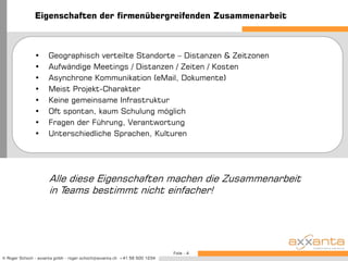 Eigenschaften der firmenübergreifenden ZusammenarbeitWebcorp ist ein webbasiertes Werkzeug für die effiziente Zusammenarbeit in Projekten und Arbeitsgruppen  Geographisch verteilte Standorte – Distanzen & ZeitzonenAufwändige Meetings / Distanzen / Zeiten / KostenAsynchrone Kommunikation (eMail, Dokumente) Meist Projekt-CharakterKeine gemeinsame InfrastrukturOft spontan, kaum Schulung möglichFragen der Führung, VerantwortungUnterschiedliche Sprachen, KulturenAlle diese Eigenschaften machen die Zusammenarbeit in Teams bestimmt nicht einfacher!